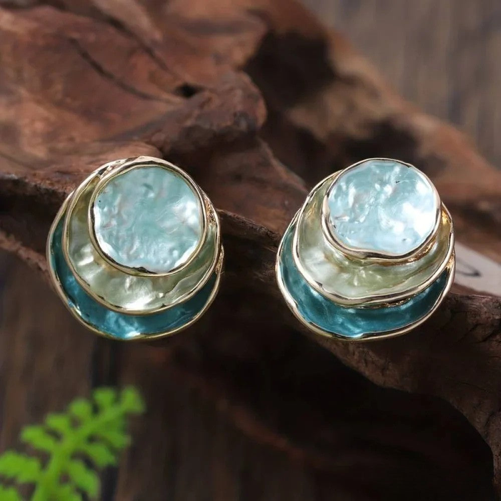 Vintage ručně malované vrstvené kulaté náušnice